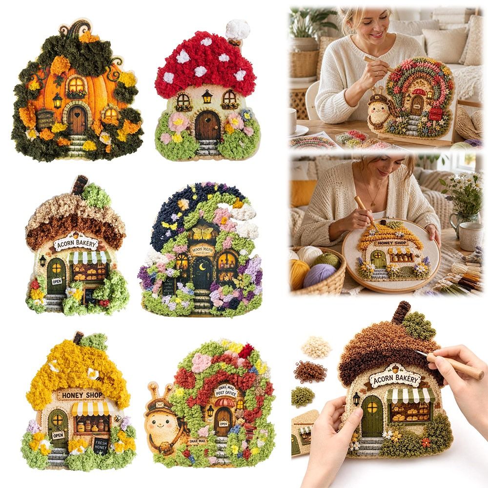Art Craft Village - Whimsical Village 3D Fabric Poke Art
