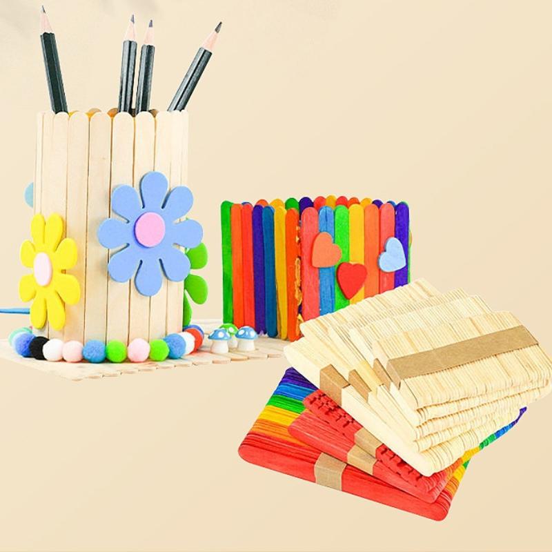 Art Craft With Ice Cream Stick - textureColorful Popsicle Sticks Natural Wood for