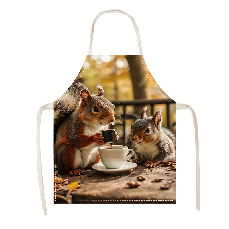 Art Craft Gift Ideas - Linen Apron Squirrel Coffee Scene Print