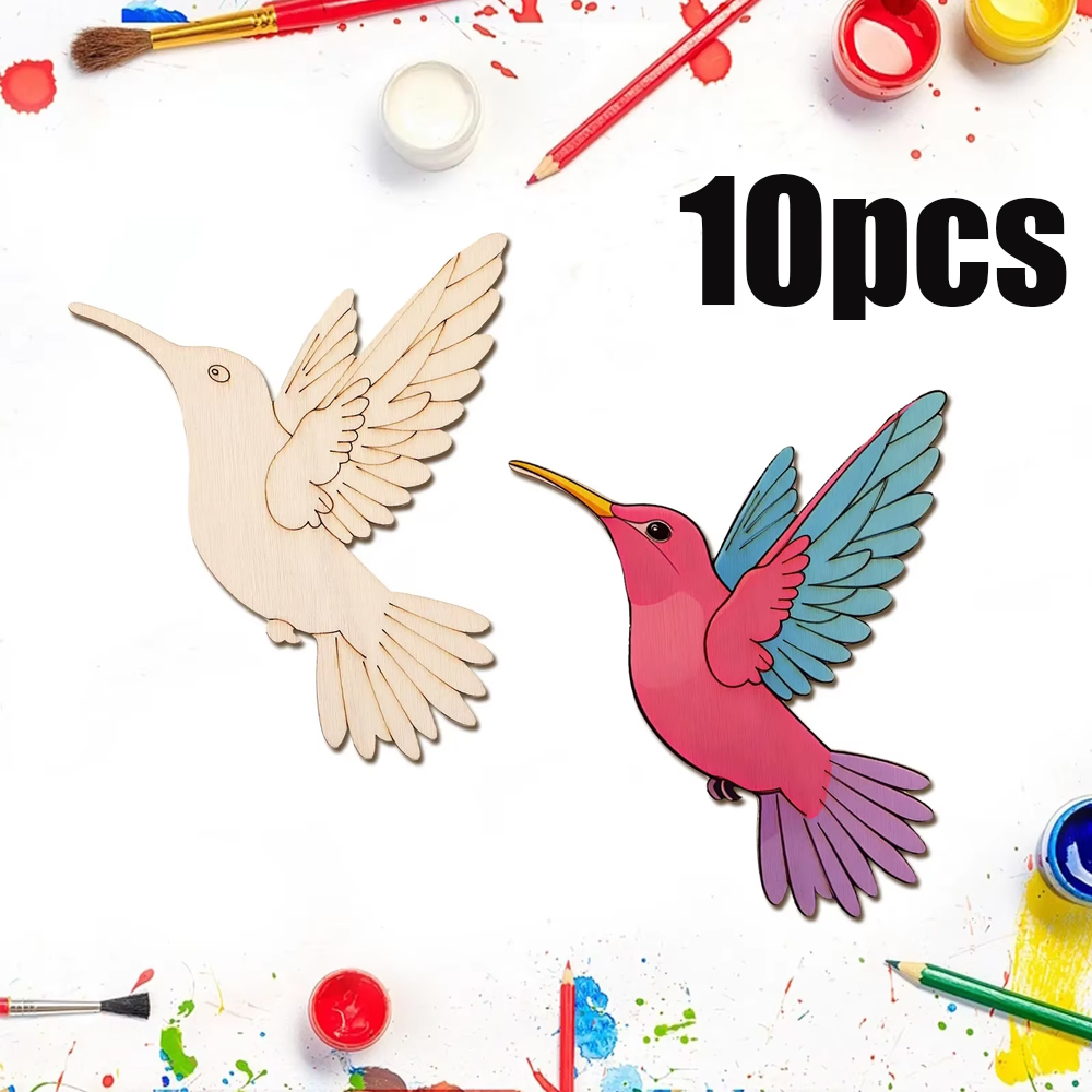 Art Crafts - 10pcs Unfinished Wood Animal Bird Cutouts,Wooden
