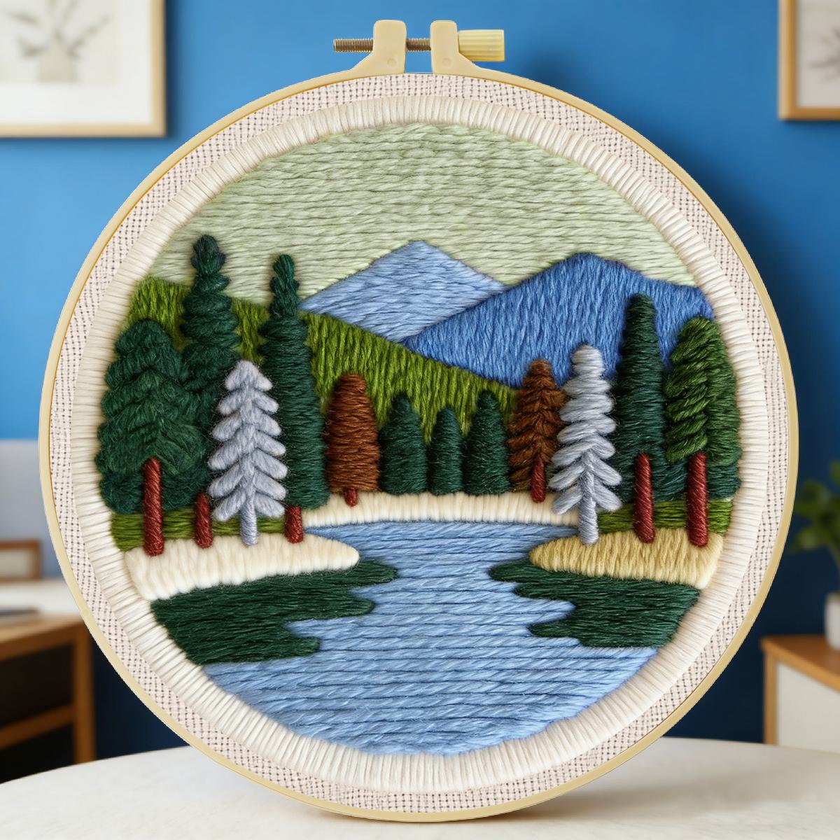 Punch Needle Kit - 20X20CM/7.87inch Scenery Punch Needle Embroidery Set