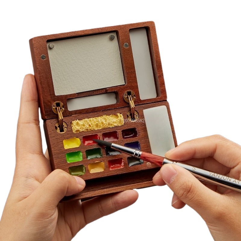 Travel Painting Box Solid Wood - Gouache Paint Set ulasan dan harga