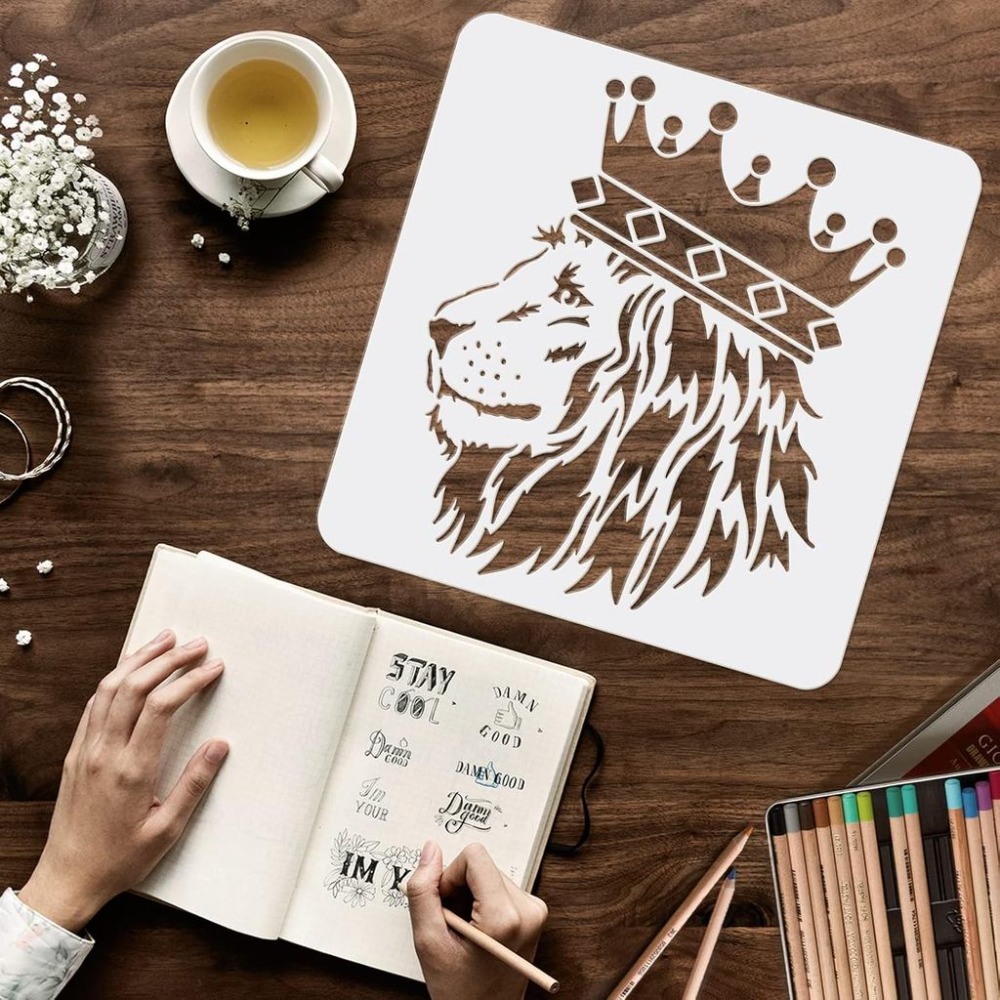 2 Pcs Lion Stencils 11.8x11.8i - Queen Art Craft ulasan dan harga